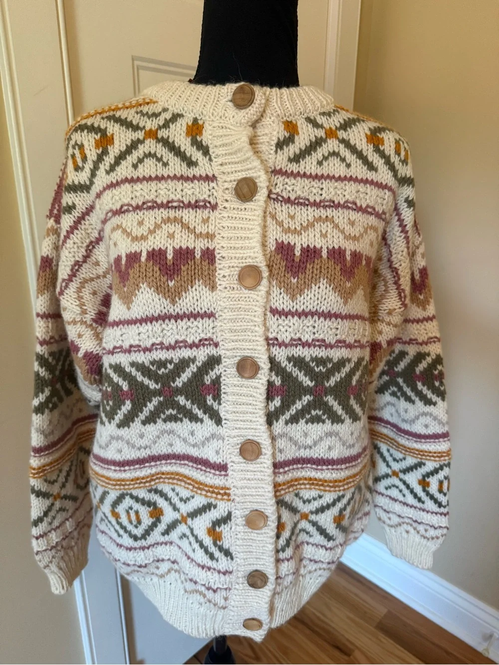 Pitlochry Cardigan Sweater Ivory/Multicolored 100% Wool Women’s Size L NWT